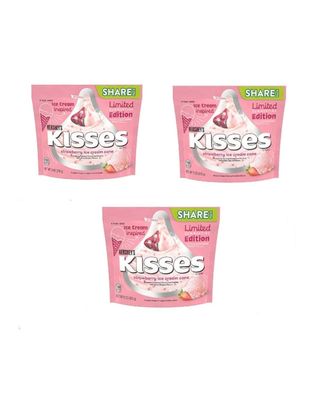 Hersheys Kisses Strawberry Ice Cream Cone Candy Share Bag Limited Summertime Edition 9 Oz, Pack of 3