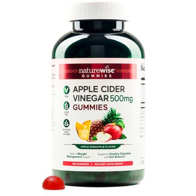 NatureWise Apple Cider Vinegar Gummies - 1000mg ACV per 2 Vitamin B12 - Pectin Based Vegan, Gluten-Free, Non-GMO - 180 Count90-Day Supply for 1000mg or 6-Month Supply for 500mg