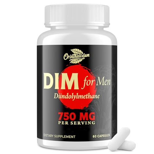 Orinthalixium DIM for Men 750MG - Hormone Balance, Estrogen Support for Men, DIM Supplement, Detox, Vitality Fitness Performance-Chrysin Black Pepper Extract, 60 Capsules 1 Bottle