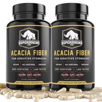 Fast Acting, Organic Acacia Senegal Fiber Capsules 600pk. Natural Soluble Fiber Supplement Pill. Vegan Prebiotic Capsules.