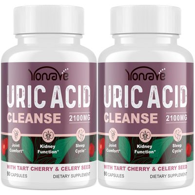Yonrave Uric Acid Cleanse Detox - Tart Cherry Capsules, Celery Seed Uric Acid Supplement -Joint, Kidney and Sleep - 90 Veggie Capsules 2 Bottle
