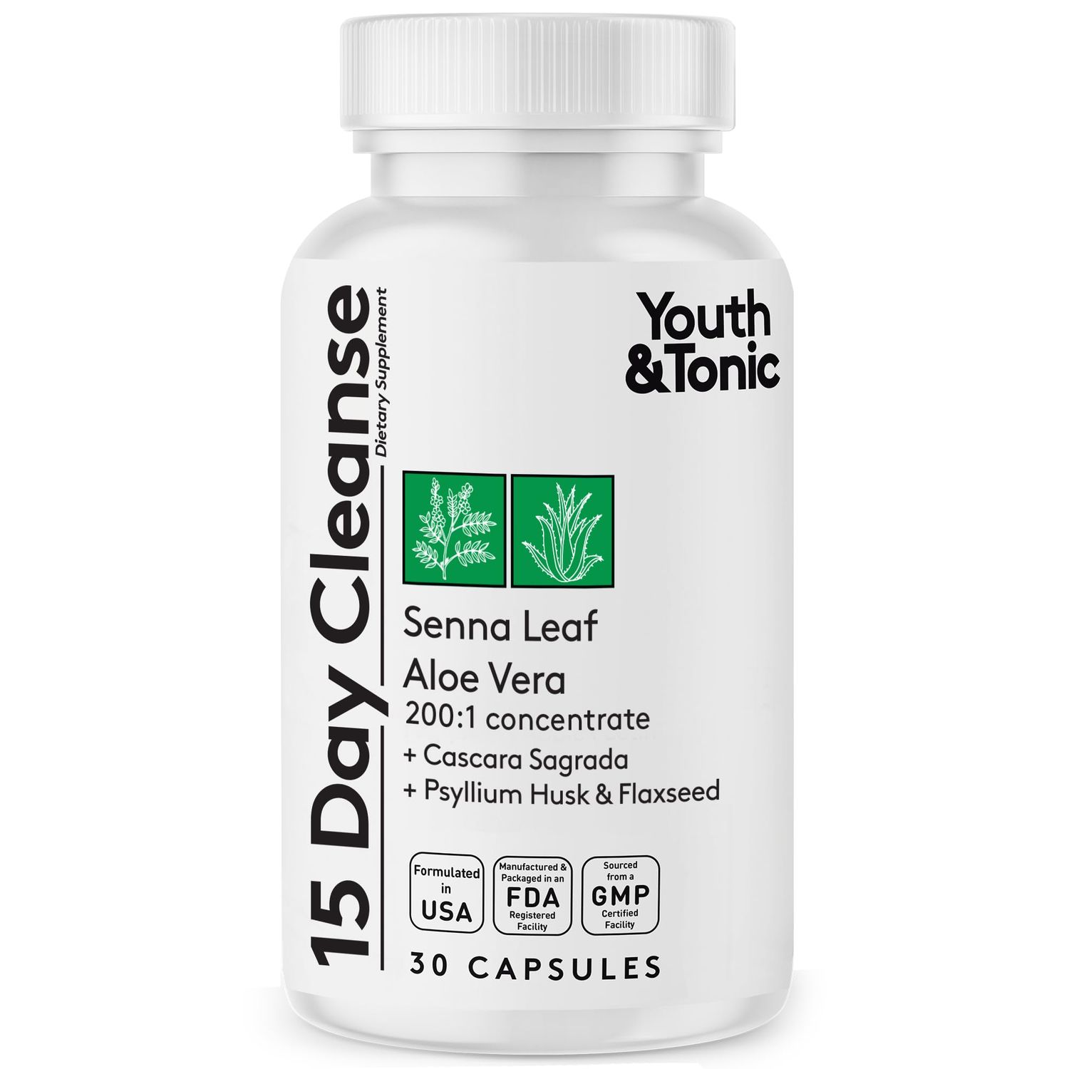 Youth Tonic 15 Day Cleanse: Gut Health and Colon Detox to Break The Plateau, Helps with Belly Bloat, Regularity, and for Feeling Lighter and More Energized for Men Women, Made in USA, 30 Pills