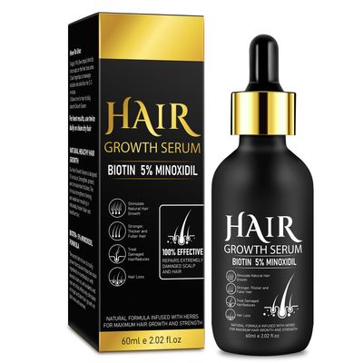 5 Minoxidil for Men Hair Growth Oil, 2 Oz Biotin Serum, Extra Strength Hair Regrowth for Men Women, Hair Loss Treatment, Revitalizes Hair Follicle, 1 Month Supply