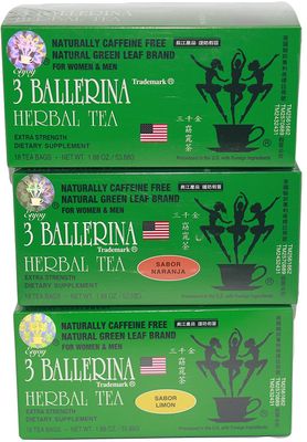 3 Ballerina Tea Extra Strength All Natural Dieters Drink Lemon Flavor - 18 Tea Bags 1.88 Oz
