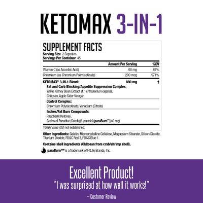 NDS Nutrition Keto-Max Advanced 3-in-1 - Keto Pills for Fat Loss Support Carb Blocker Appetite Suppressant - White Kidney Bean, Chitosan, Raspberry Ketones, and Vanadium 90 Capsules