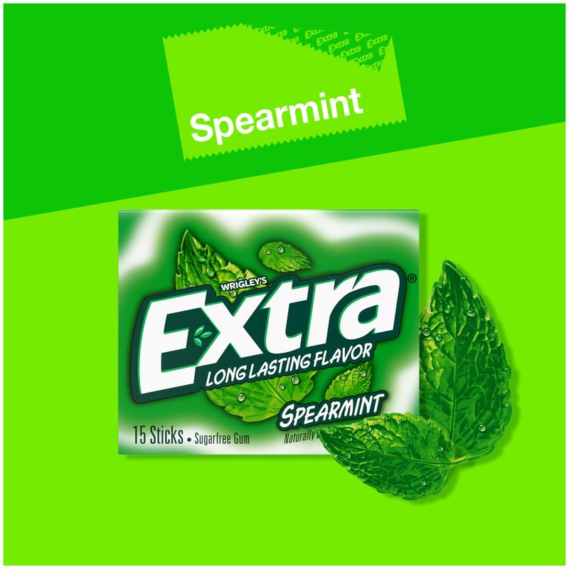 EXTRA Spearmint Sugarfree Chewing Gum, 15 Pieces Pack of 10