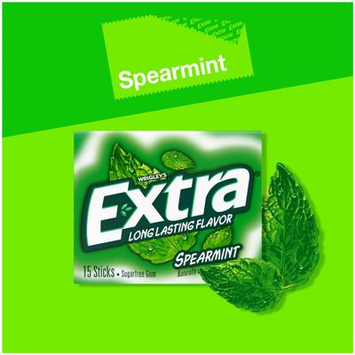 EXTRA Spearmint Sugarfree Chewing Gum, 15 Pieces Pack of 10