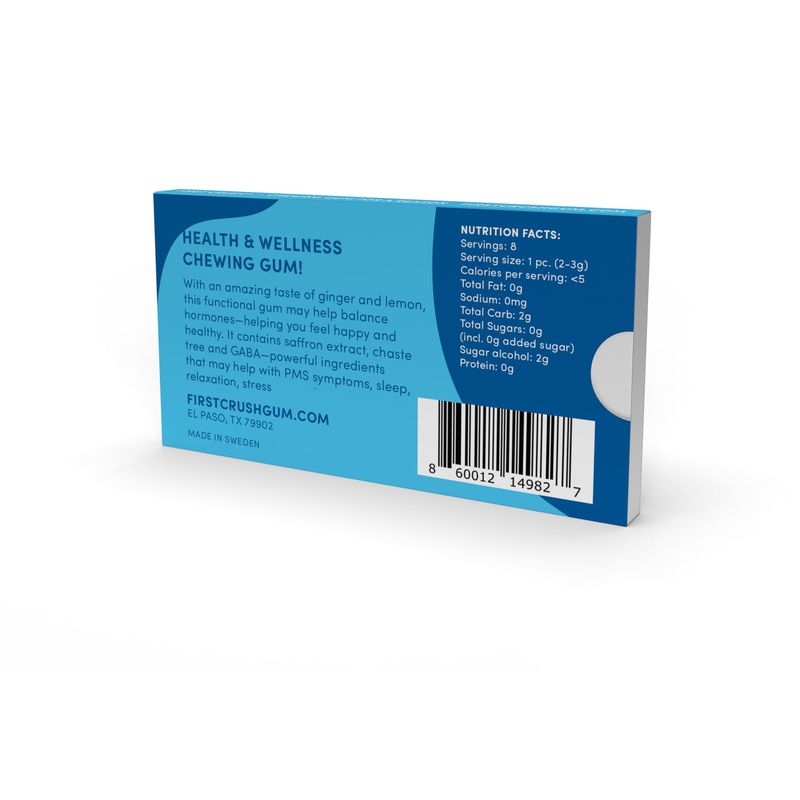 First Crush Calm Gum Health Wellness Gum with Saffron, GABA Vitamins Sugar Free