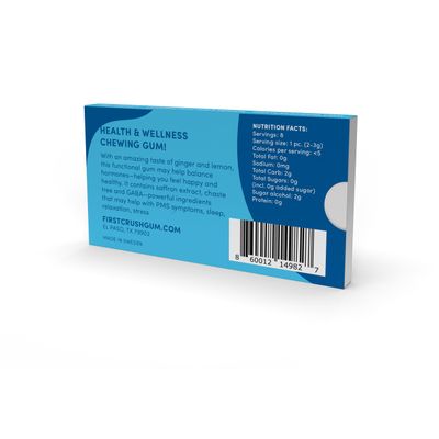 First Crush Calm Gum Health Wellness Gum with Saffron, GABA Vitamins Sugar Free