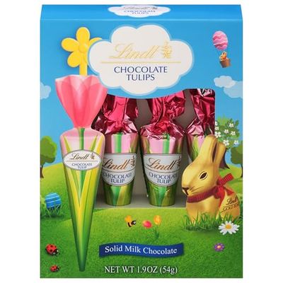 Lindt Chocolate Tulips, Tulip-Shaped Solid Milk Chocolate Easter Candy on a Stick, 4 Pack