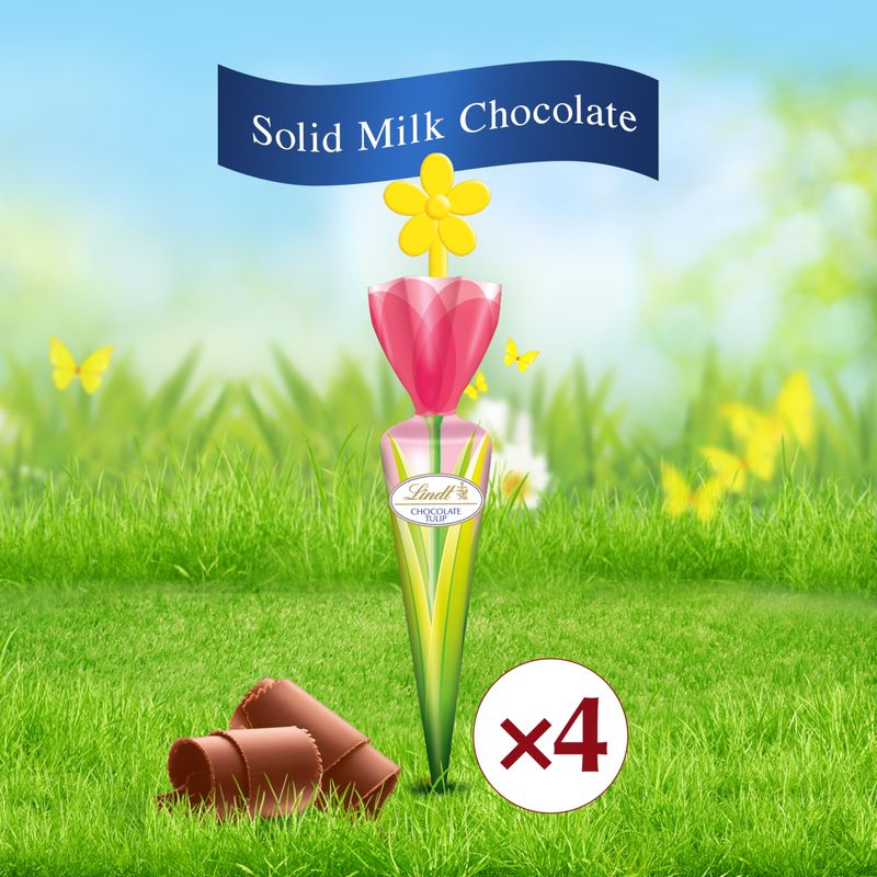 Lindt Chocolate Tulips, Tulip-Shaped Solid Milk Chocolate Easter Candy on a Stick, 4 Pack
