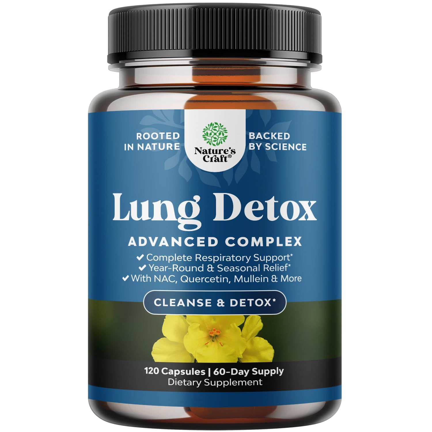 Lung Detox Mullein Leaf Capsules - Purifying Mullein Lung Cleanse Complex with NAC Quercetin Cordyceps Extracts - Leaf Herb Respiratory Supplement for Sinus Immunity Breathing Support