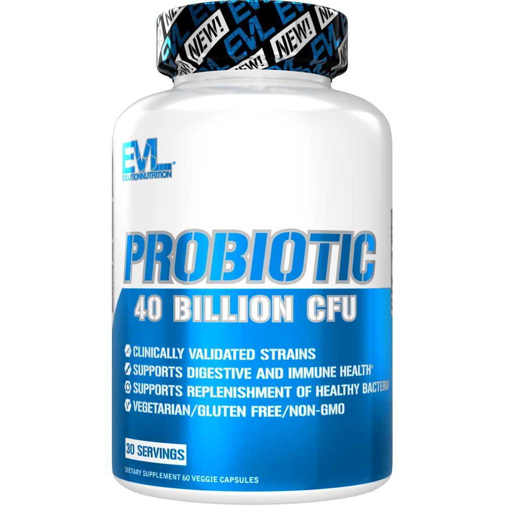 Evlution Nutrition Probiotic - 40 Billion CFU - Supports Digestive Immune Health - Probiotic Supplement for Men Women - Vegetarian, Gluten Free Non-GMO - 30 Servings - 60 Veggie Capsules
