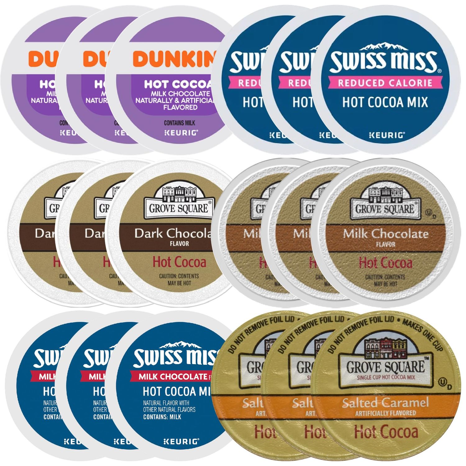Premium Hot Cocoa K-Cup Variety Sampler Value Pack 36ct - Six Different Chocolate Flavors 6ea - Swiss Miss, Grove Square, Dunkin Donuts and More