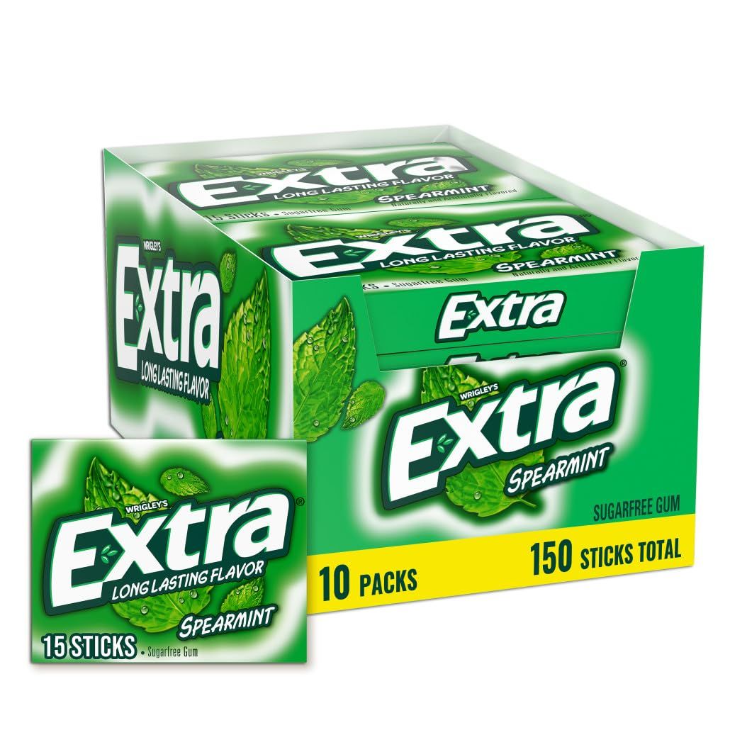 EXTRA Spearmint Sugarfree Chewing Gum, 15 Pieces Pack of 10