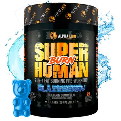ALPHA LION Superhuman Burn 2-in-1 Metabolism Booster Pre Workout, Weight Loss Supplement, Appetite Suppressant, Fat Loss Support, Energy Focus Powder 21 Servings, Blue Gummy Bear Flavor