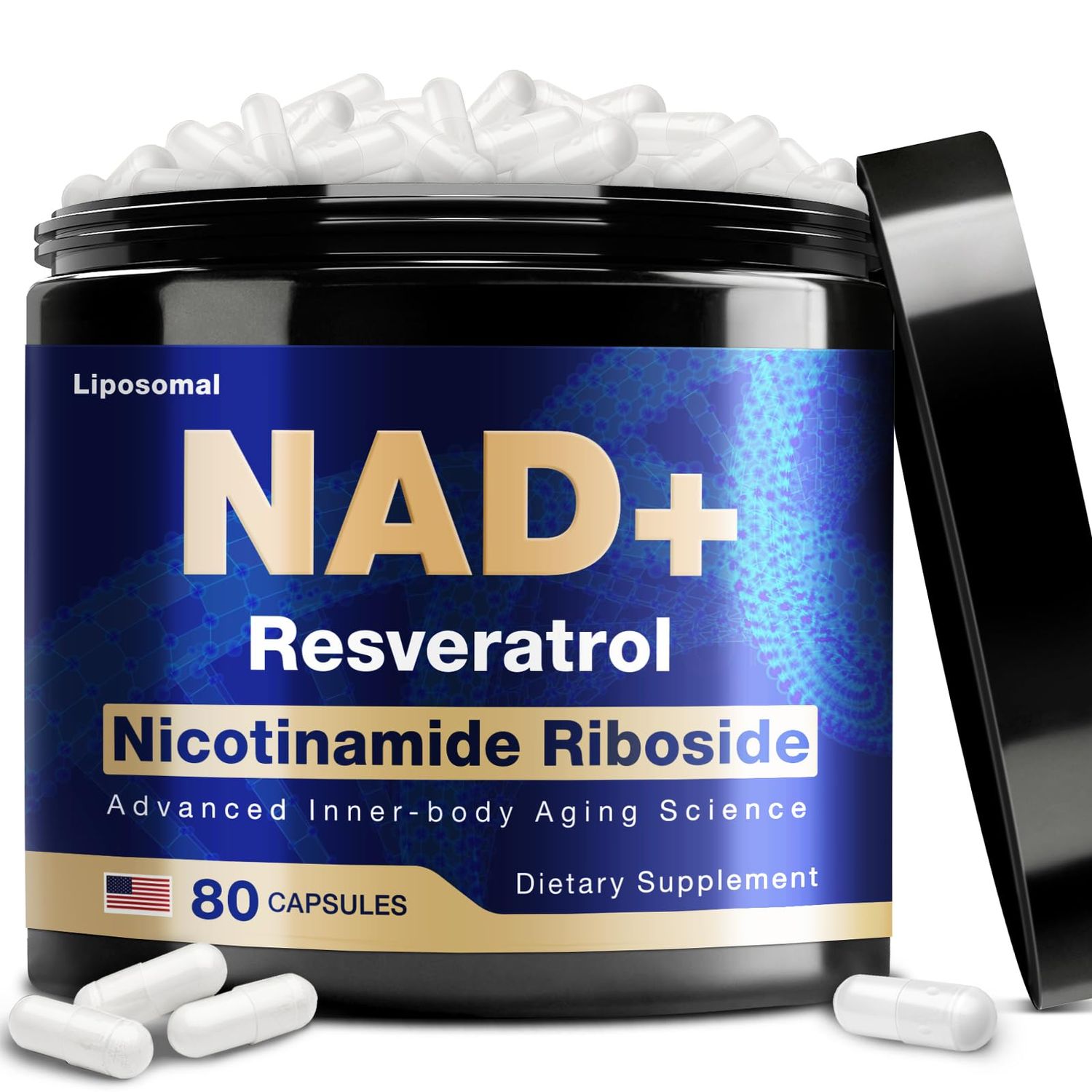 NLMUBR LUCKSIT NAD Supplement - NAD Nicotinamide Riboside Resveratrol 900mg, Liposomal NAD with NR for Women and Men, Supports Cellular Energy, Anti-Aging, Brain, Muscle - 80 Capsules