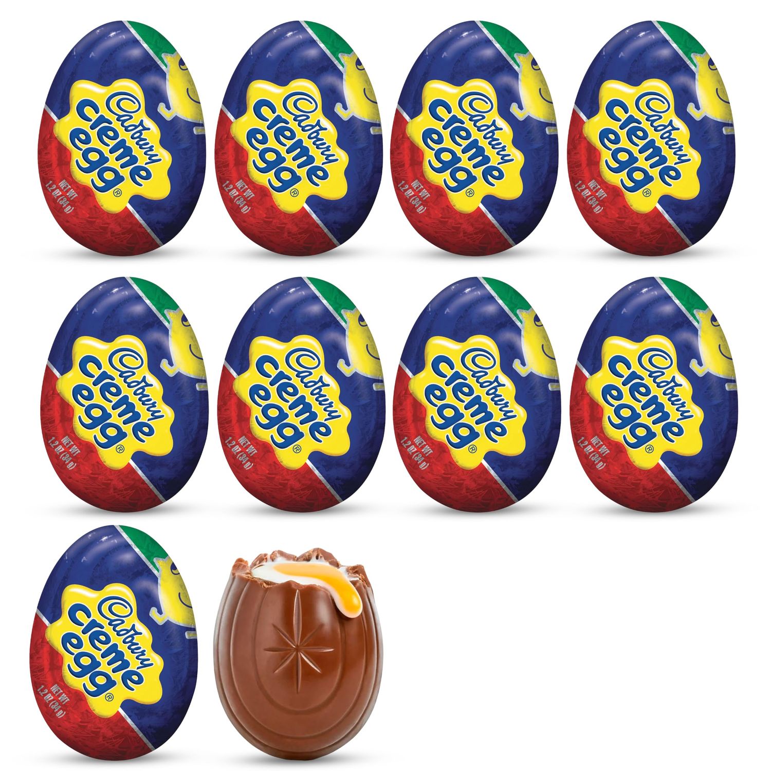 Cadbury Easter Creme Eggs 10 Count - Milk Chocolate Eggs with Soft Fondant Center - Easter Basket Candy - Individually Wrapped Treats - Festive Spring Candy - 1.2 oz Each