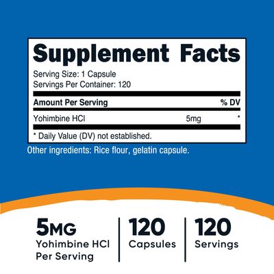Nutricost Yohimbine HCl 5mg, 120 Capsules - Gluten Free and Non-GMO