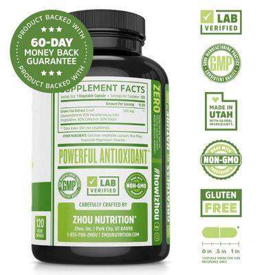 Zhou Nutrition Green Tea Extract Supplement - Green Tea ECGC for Women Men, Clean Caffeine Energy, Antioxidant Support, 500mg Per Serving - 120 Vegan Friendly Capsules