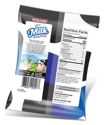 Jans Milk Chewy Candy Original Milk Flavor Chewy and Non-Sticky Candy Cholesterol-Free Fat-Free Low-Calories Irresistible Treat for Kids and Adults 4.20 oz per bag Pack of 1