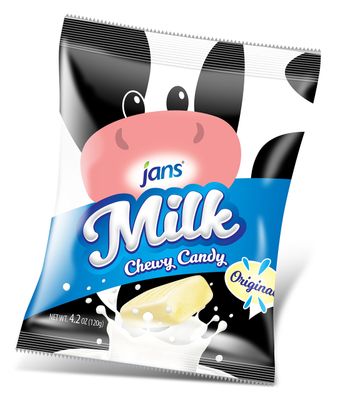 Jans Milk Chewy Candy Original Milk Flavor Chewy and Non-Sticky Candy Cholesterol-Free Fat-Free Low-Calories Irresistible Treat for Kids and Adults 4.20 oz per bag Pack of 1