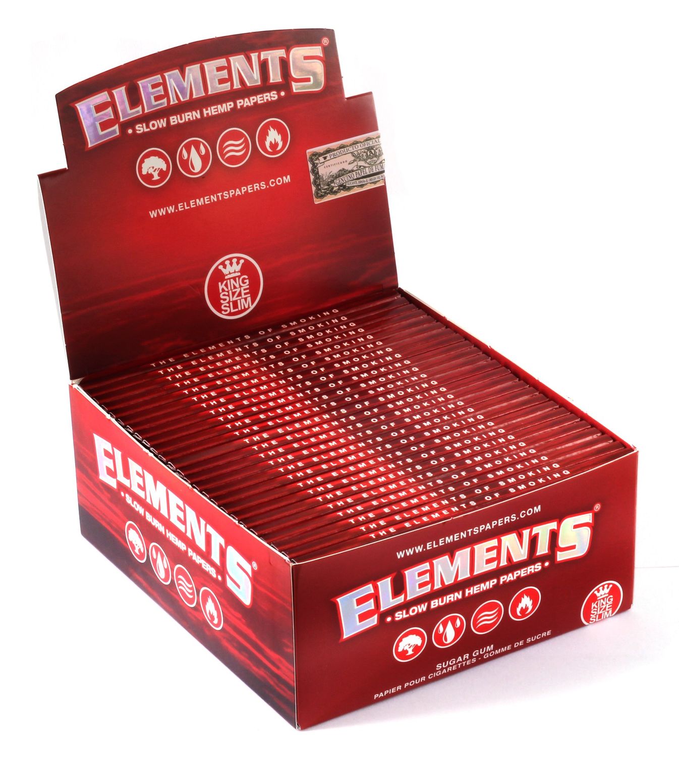 1 box - Elements RED King Size Slim Slow Burn rolling paper - total 1600 papers