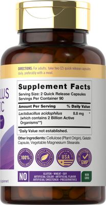 Carlyle Acidophilus Probiotic for Women Mens Digestive Health 2 Billion CFU 180 Quick Release Capsules Non-GMO Gluten Free
