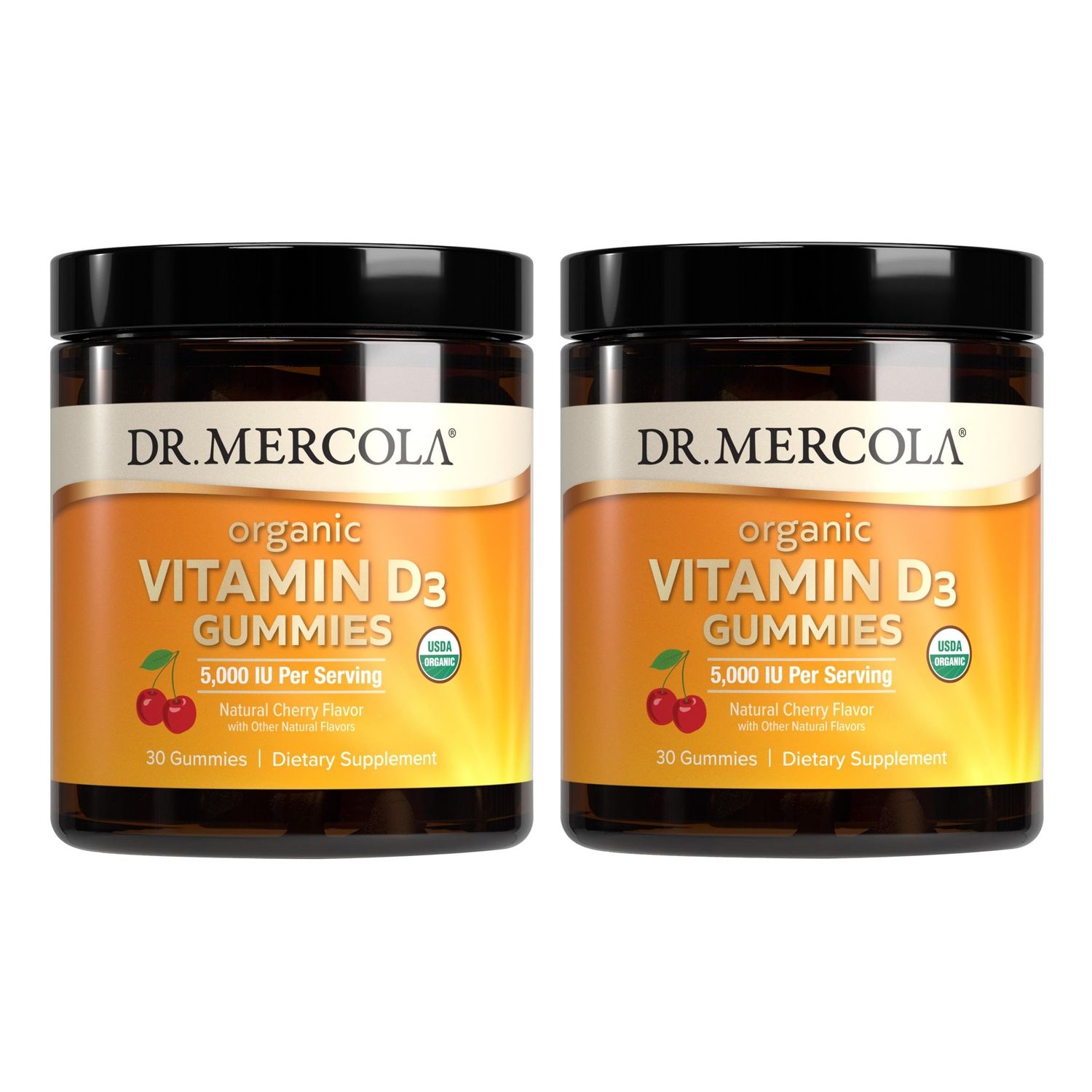 Dr. Mercola Organic Vitamin D3 Gummies, 30 Servings 30 Gummies, 5,000 IU, Natual Cherry Flavor, Dietary Supplement, Bone Immune Support, Non-GMO - 2 Pack