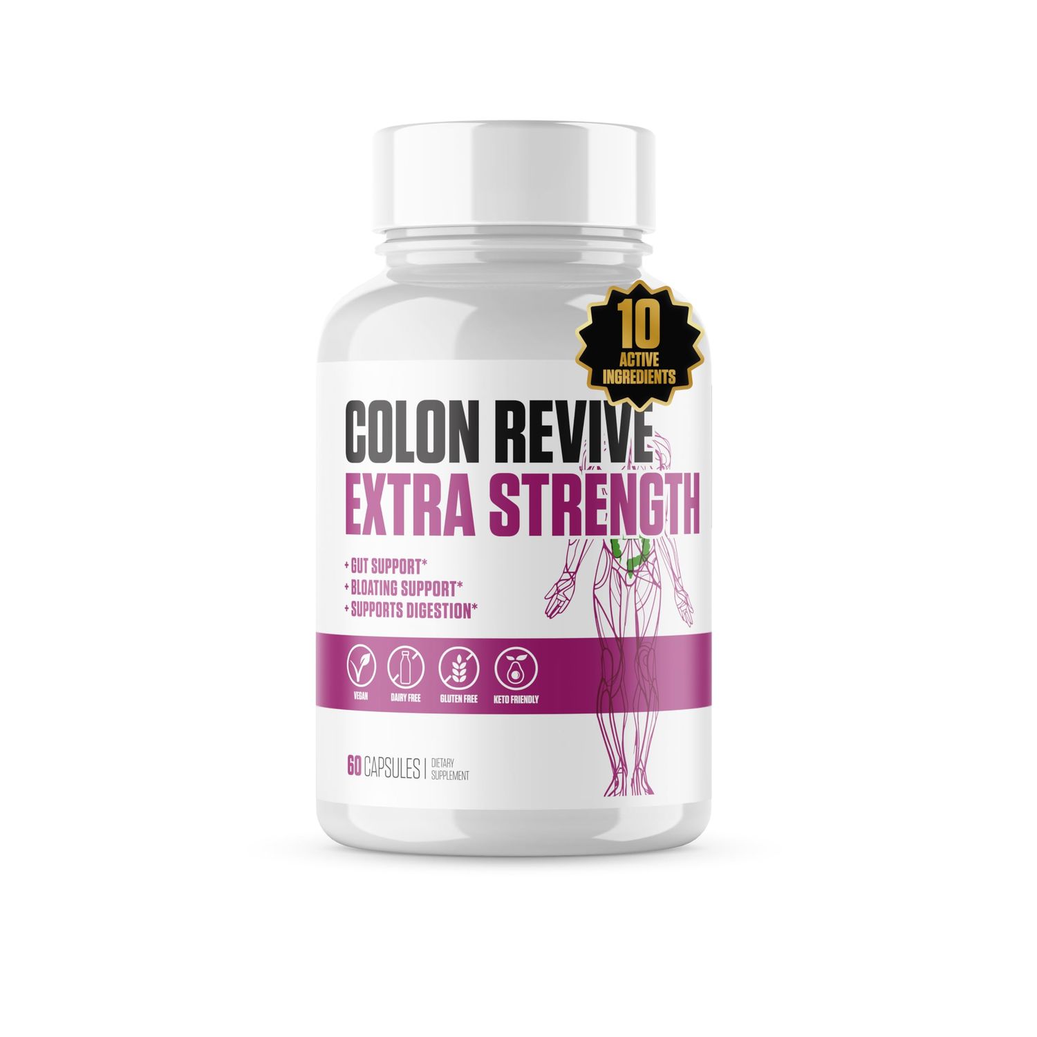 Colon Revive Extra Strength 1 Rated Colon Cleanse Detox Supplement Digestive Support, Reduce Bloating, Constipation Relief wBuckthron, Alfalfa, Aloe Vera More for Men Women - 60 Pills