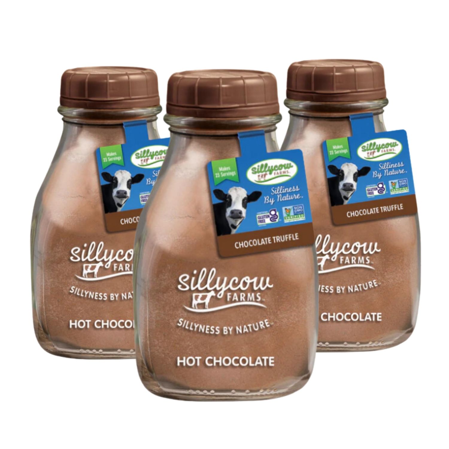 Sillycow Farms Hot Chocolate Mix Truffle Flavor Vegan, Nut Free Certified Quality Cocoa Powder Gluten-Free, Non-GMO Dairy-Free Reusable Packaging 16.9 Oz Reusable Glass Bottle - Pack of 3