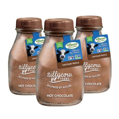Sillycow Farms Hot Chocolate Mix Truffle Flavor Vegan, Nut Free Certified Quality Cocoa Powder Gluten-Free, Non-GMO Dairy-Free Reusable Packaging 16.9 Oz Reusable Glass Bottle - Pack of 3
