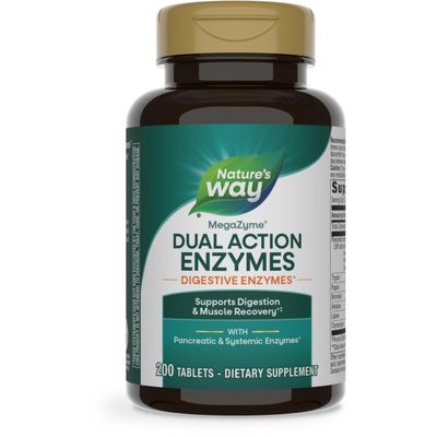 Natures Way Mega-Zyme, Pancreatic Systemic Enzymes, Relieves Occasional Muscle Soreness Due to Overexertion and Exercise, Digestive Support, 200 Tablets Packaging May Vary