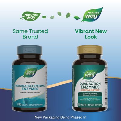 Natures Way Mega-Zyme, Pancreatic Systemic Enzymes, Relieves Occasional Muscle Soreness Due to Overexertion and Exercise, Digestive Support, 200 Tablets Packaging May Vary