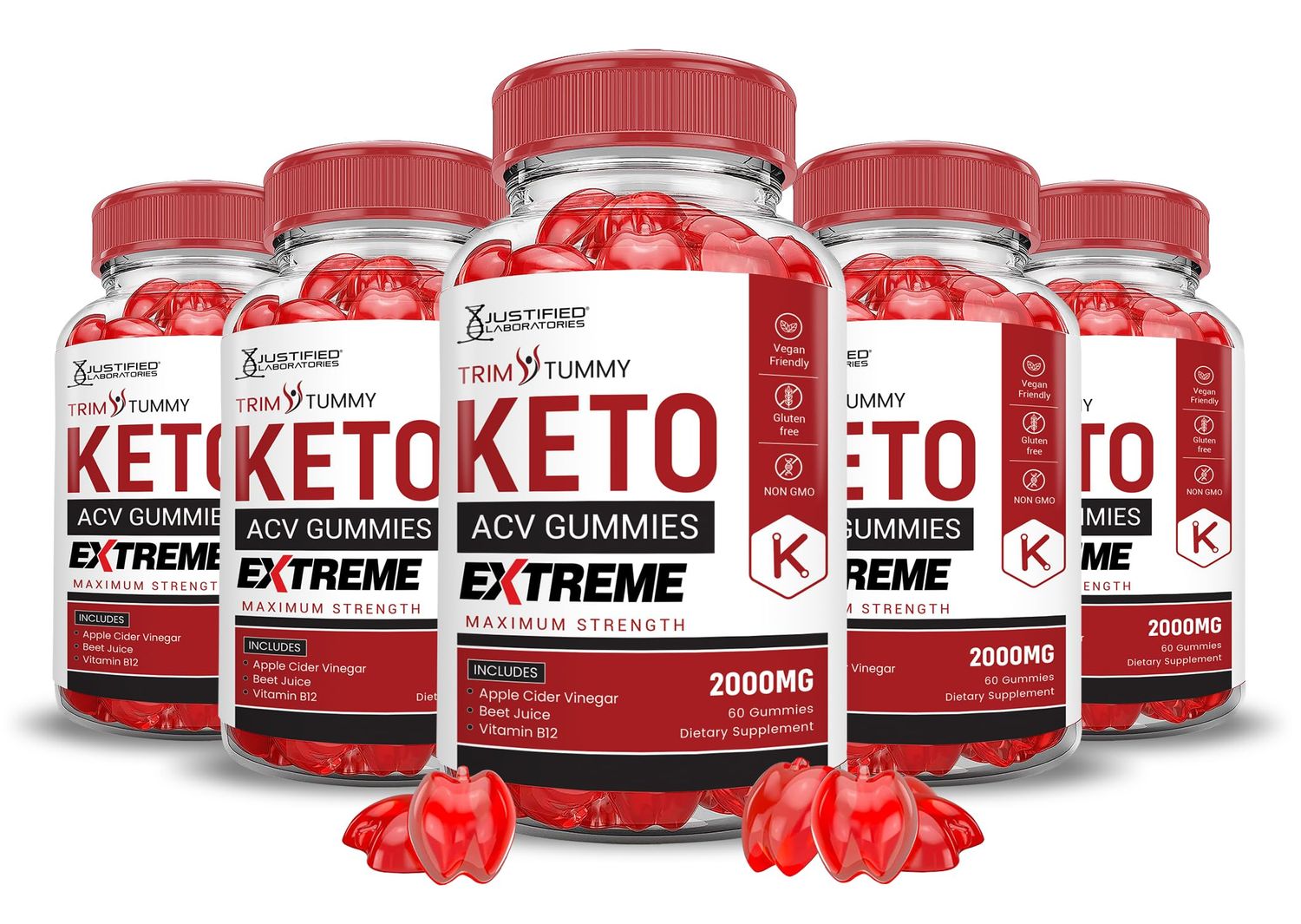 5 Pack Trim Tummy Keto ACV Gummies Extreme 2000MG Trim Tummy Keto Gummies Apple Cider Vinegar Formulated with Pomegranate Beet Juice Powder B12 Vegan Non GMO 300 Gummys