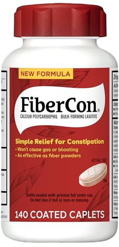 FiberCon Fiber Therapy Coated Caplets, Safe, Simple Comfortable Insoluble Fiber for Bowel Irregularity, Comfortable Constipation Relief with No Gas or Bloating, 140 Caplets