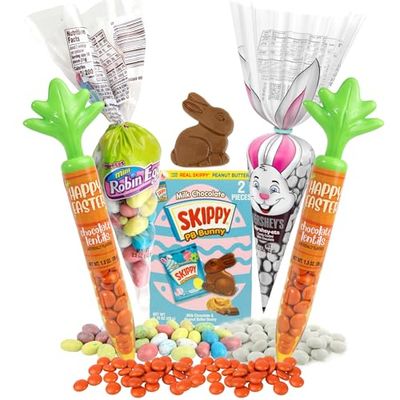 Easter Candy Basket Stuffers, Bunny Themed Treats, Crunchy Robin Eggs, Lentils, and Chocolate Peanut Butter Bunnies, 5 Items