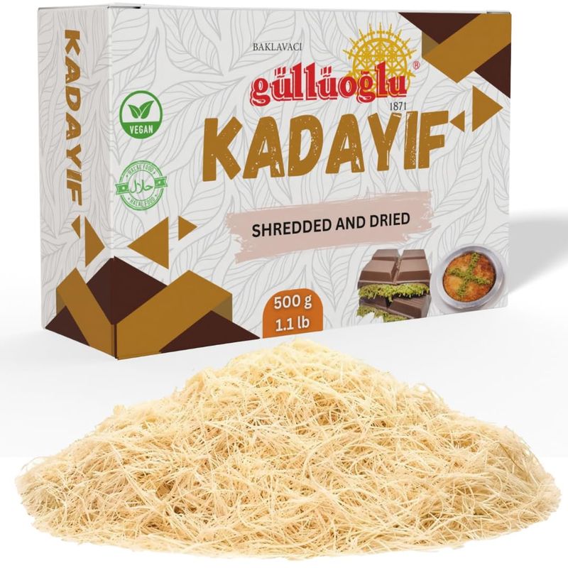 Gulluoglu Dried Shredded Kataifi - 500g 1.1lb Kadayif Chopped Fillo Dough, Shredded Phyllo, Kadayif Pastry Dough, Knafeh, Kunafa, Katifi, Kadayif Ingredient for Dubai Pistachio Chocolate Bar
