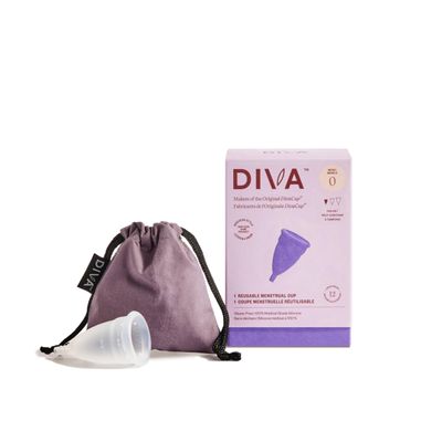 DIVA Cup Shaker - Medical Grade Silicone Cup for Period Care - Reusable Menstrual Cup with Shaker for On-The-Go Cleansing - Wear Up to 12 Hours - Model 0 Slim Vaginal Canals First-Time Users