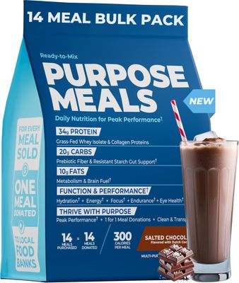 Meal Replacement Shake, Grass Fed Whey Protein Isolate Collagen Peptides, Creatine Monohydrate, Electrolytes Powder, Prebiotics, Organic Mushrooms, Nootropic Energy Drink 14 Meals Salted Chocolate