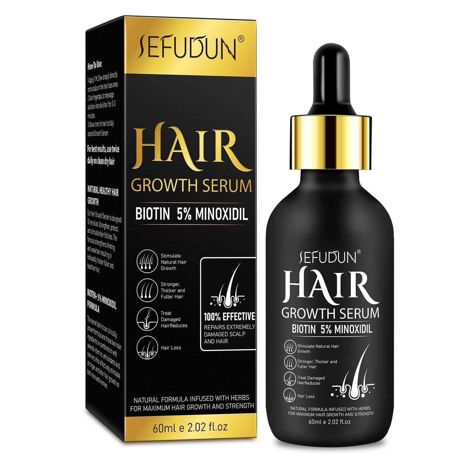 5 Minoxidil for Men and Women Hair Growth Serum Oil, 2.02 oz Hair Regrowth Serum with Biotin for Scalp Hair Loss, Natural Hair Regrowth Treatment for Stronger Thicker Fuller Healthier Hair