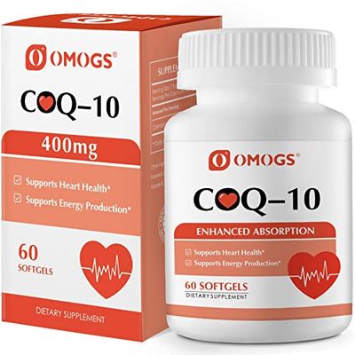 OMOGS CoQ10 400mg Softgels, Coenzyme Q10 High Absorption Supplements Support Heart Health, Cardiovascular Health, Immune System Cellular Energy Production, Gluten Free, 60 Softgels