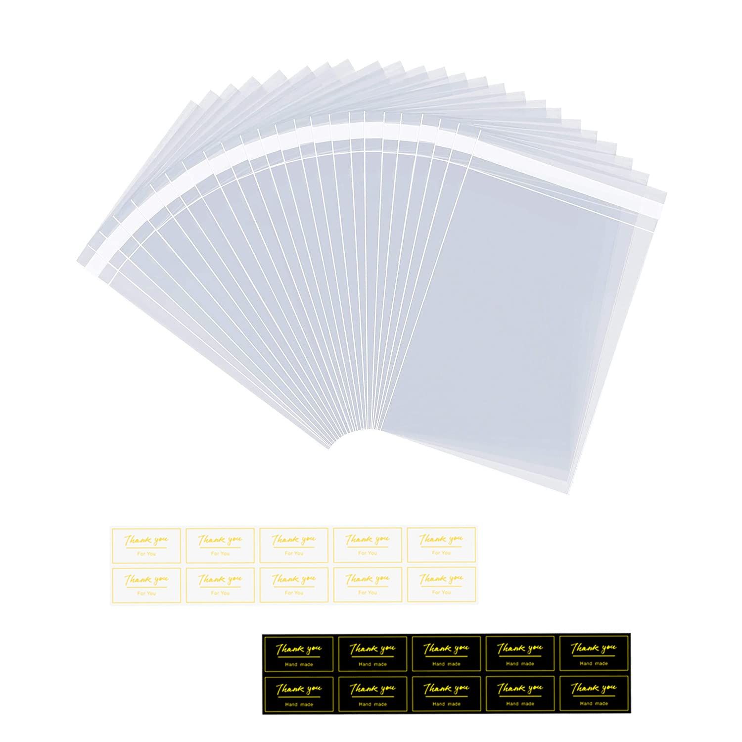 KASHME 200 Pcs Chocolate Bar Wrappers Set - Including 100 Pcs 4 x 8.3 Inch Plastic Chocolate Bar Packaging Bags and 100 Pcs Thank You Stickers