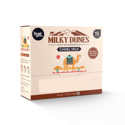 HYE FOODS Milky Dunes l Camel Milk Powder Pasture Grazed Bourbon Chocolate l 30g x 15 Sachets 15 Days Pack l 450gms 15.87 Oz