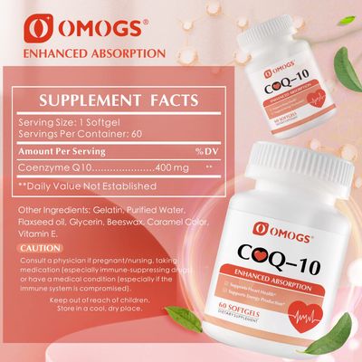 OMOGS CoQ10 400mg Softgels, Coenzyme Q10 High Absorption Supplements Support Heart Health, Cardiovascular Health, Immune System Cellular Energy Production, Gluten Free, 60 Softgels