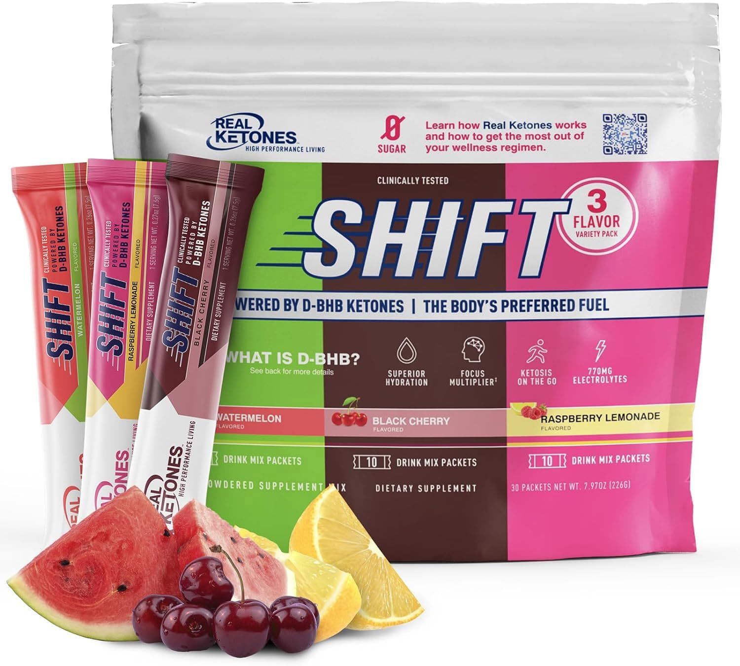 BHB Exogenous Ketones Drink Mix Packets - Real Ketones Keto Electrolytes Powder Packets No Sugar with 4 Main Fasting Electrolytes plus Hydrating Patented Keto BHB - 30 Count Variety Pack