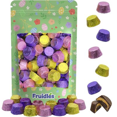 Fruidles Easter Peanut Butter Cups Milk Chocolate, Happy Easter Day Eggs, Party Bag Fillers, Individually Wrapped, Kosher Certified Dairy 1 Pound