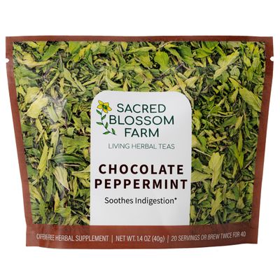 Chocolate Peppermint Herbal Tea Sacred Blossom Farm 1.7 oz. Loose Leaf Ease Digestion Headache Minimally Processed Wisconsin-Grown Medicinal Herbs Caffeine Free Handmade in USA