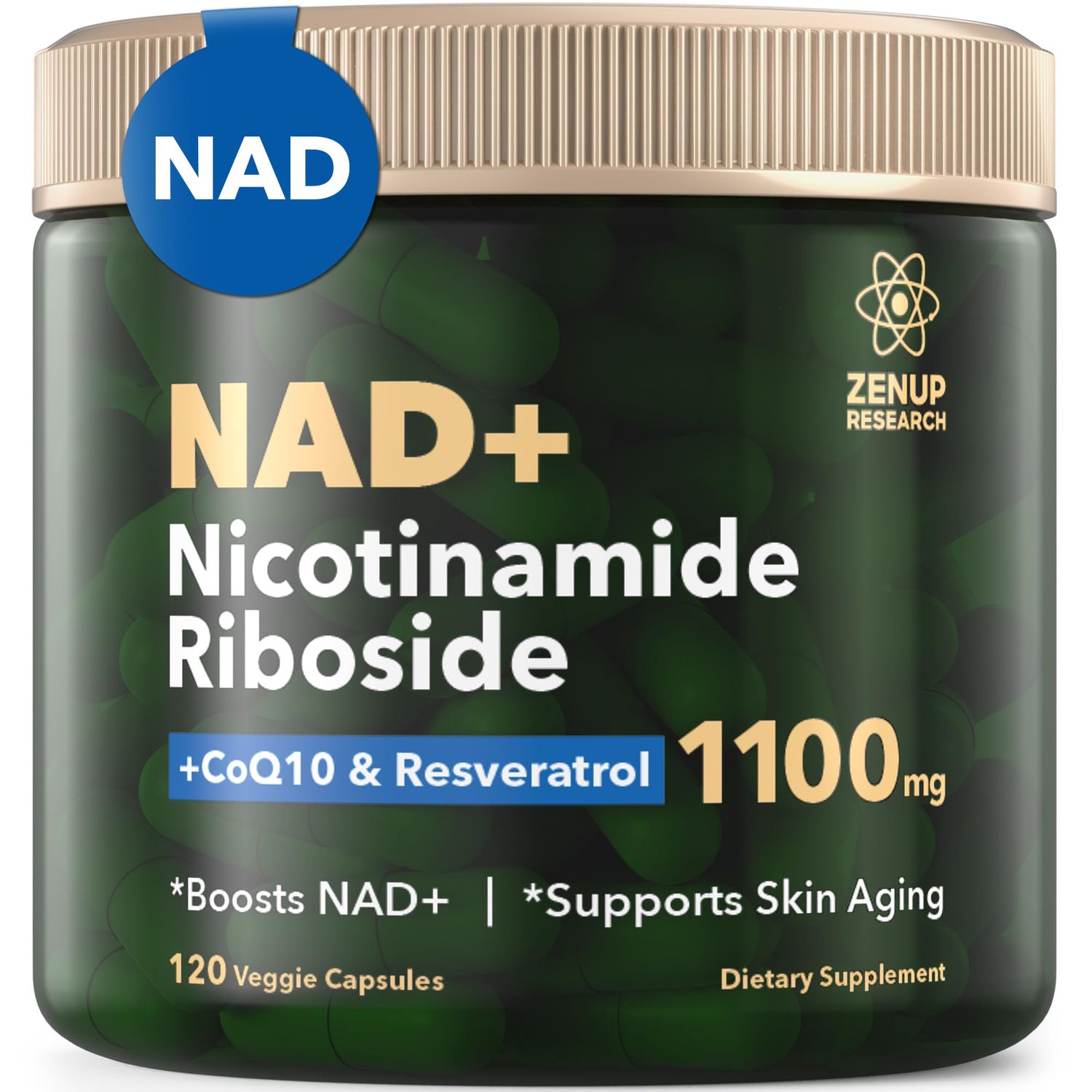 ZenUP NAD Supplement Research 1100mg Liposomal Nicotinamide Riboside with Resveratrol Quercetin NMN Supplement Alternative for Anti-Aging, Cellular Energy, Mental Focus 120 Caps
