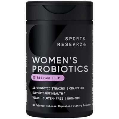 Sports Research Probiotics with Prebiotics Cranberry Womens Probiotic Blend with 65 Billion CFU at Expiration Gluten Free, Non-GMO Verified Vegan Certified 30 Count